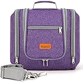 Hanging Travel Toiletry Bag for Women and Men, 6 Organizer Compartments, Extra Large Toiletries Bag, Bathroom Cosmetic Bag, Water-resistant Makeup Bag, Holds Full-Size Shampoo, Purple