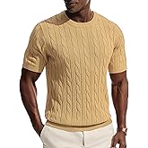 PJ PAUL JONES Mens T-Shirts Crewneck Tee Shirt Cable Knit Tee Short Sleeve Texture T Shirt