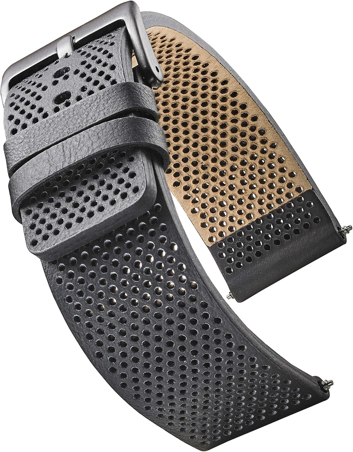 ALPINE INTERNATIONAL Genuine Leather Watch Band - Soft and smooth perforated leather watch strap - Black - 20 mm