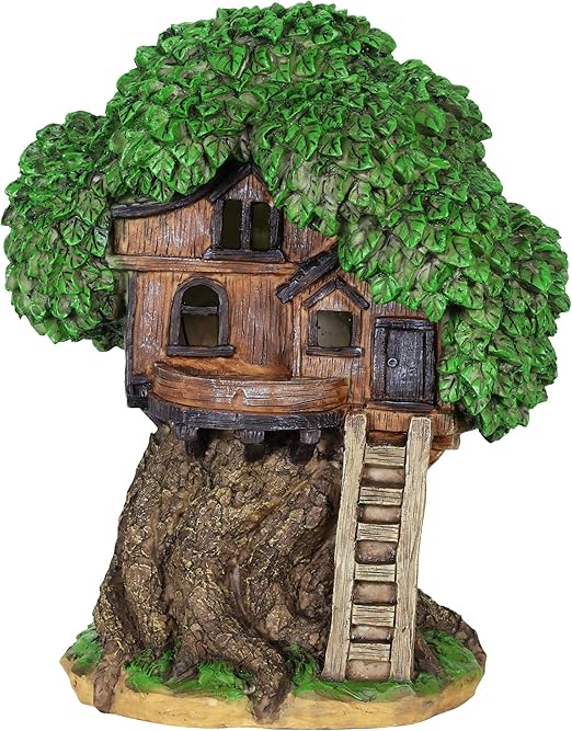 Exhart Baumhaus Mit Ratteldach Gartenstatue Feenhaus Kunstharz Solarbetrieben 25 4 X 20 3 X 30 5 Cm L X B X H Amazon De Garten