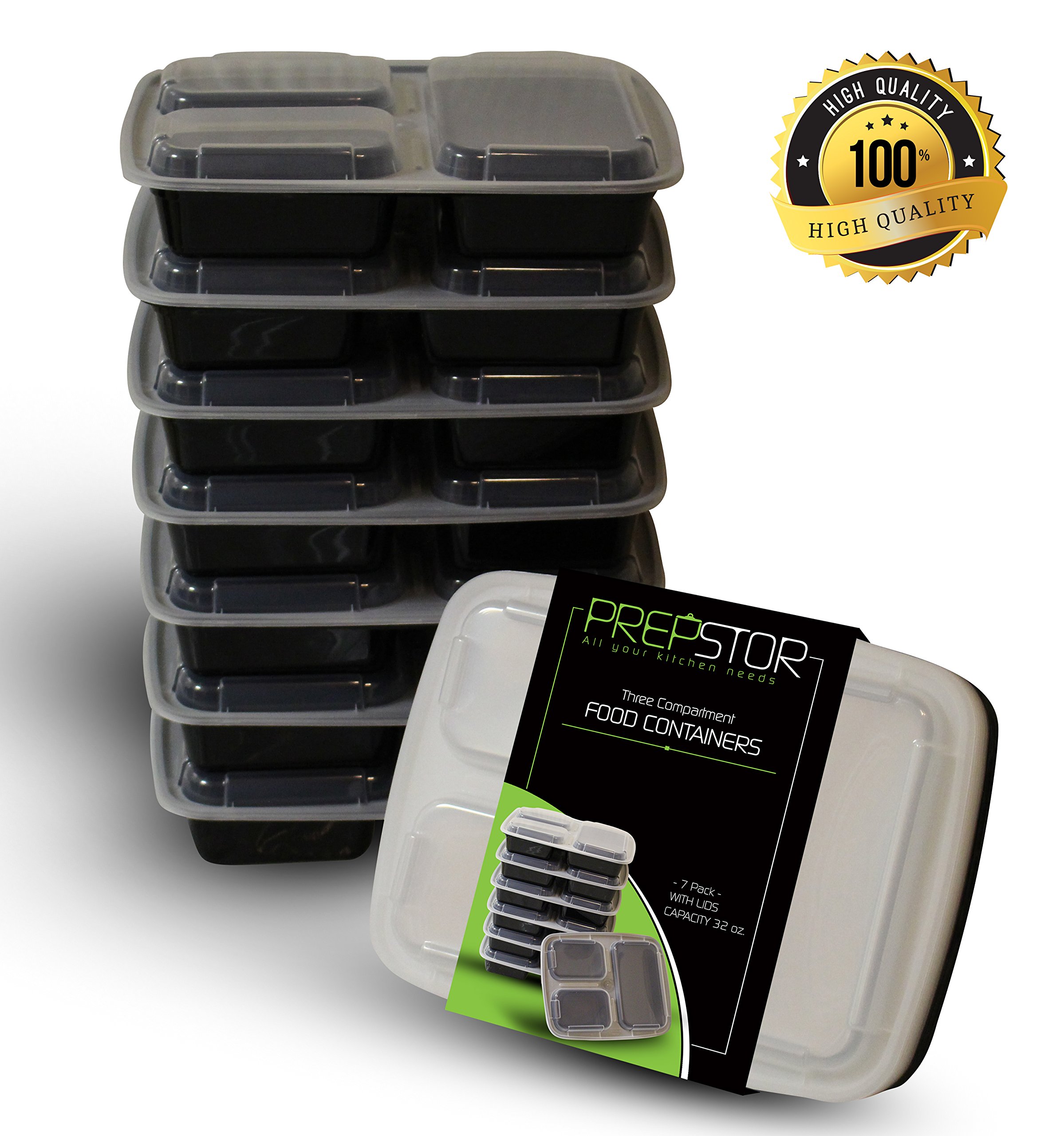 Prepstor 3 Compartment Food Containers With Lids Bento/Lunch Box Divided Plat.. 21 91SC1RAeYML