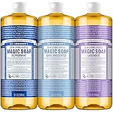 Dr. Bronner's Pure-Castile Magic Liquid Soap Made with Regenerative Organic Oils, Vegan, Concentrated, Body Wash- For Face, Hair, Laundry - 32oz Variety 3-Pack (Peppermint, Baby Unscented, Lavender)