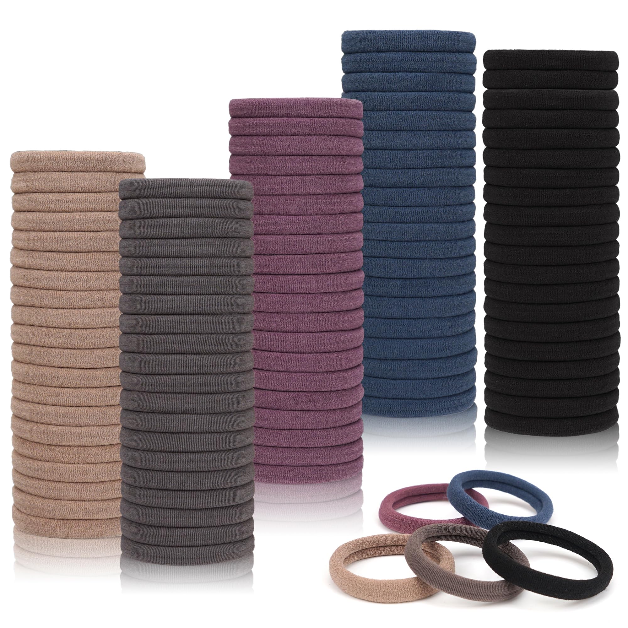 JOYOYO 100 Pcs Hair Bobbles for Women Thick Cotton Hair Ties No Damage - Large Elastic Bands Soft Ponytail Holders Multicolors 50mm