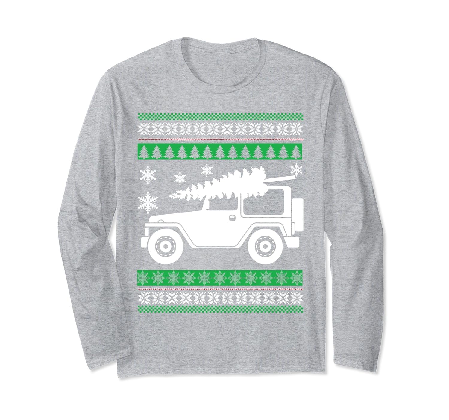 Santaâs Jeep Christmas Tree Ugly Sweater Party Long Sleeve-ln â Lntee