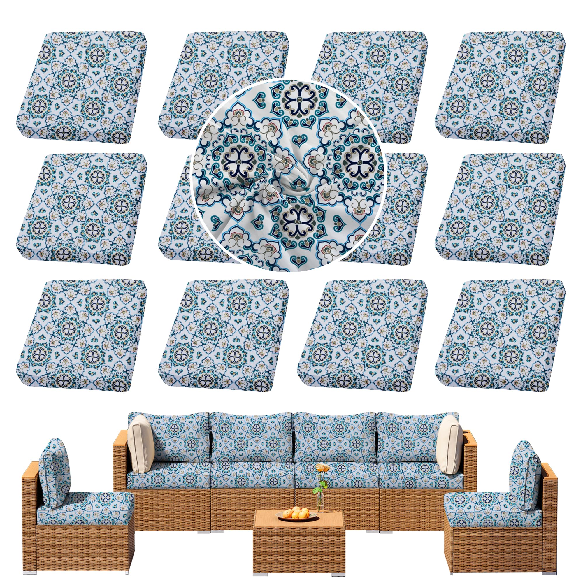 Photo 1 of SUKAIKEQA Outdoor Cushion Covers Set,12PCS Patio Furniture Couch Seat Slipcovers, Replacement for Sofa Sectional Chair(Cover Only)