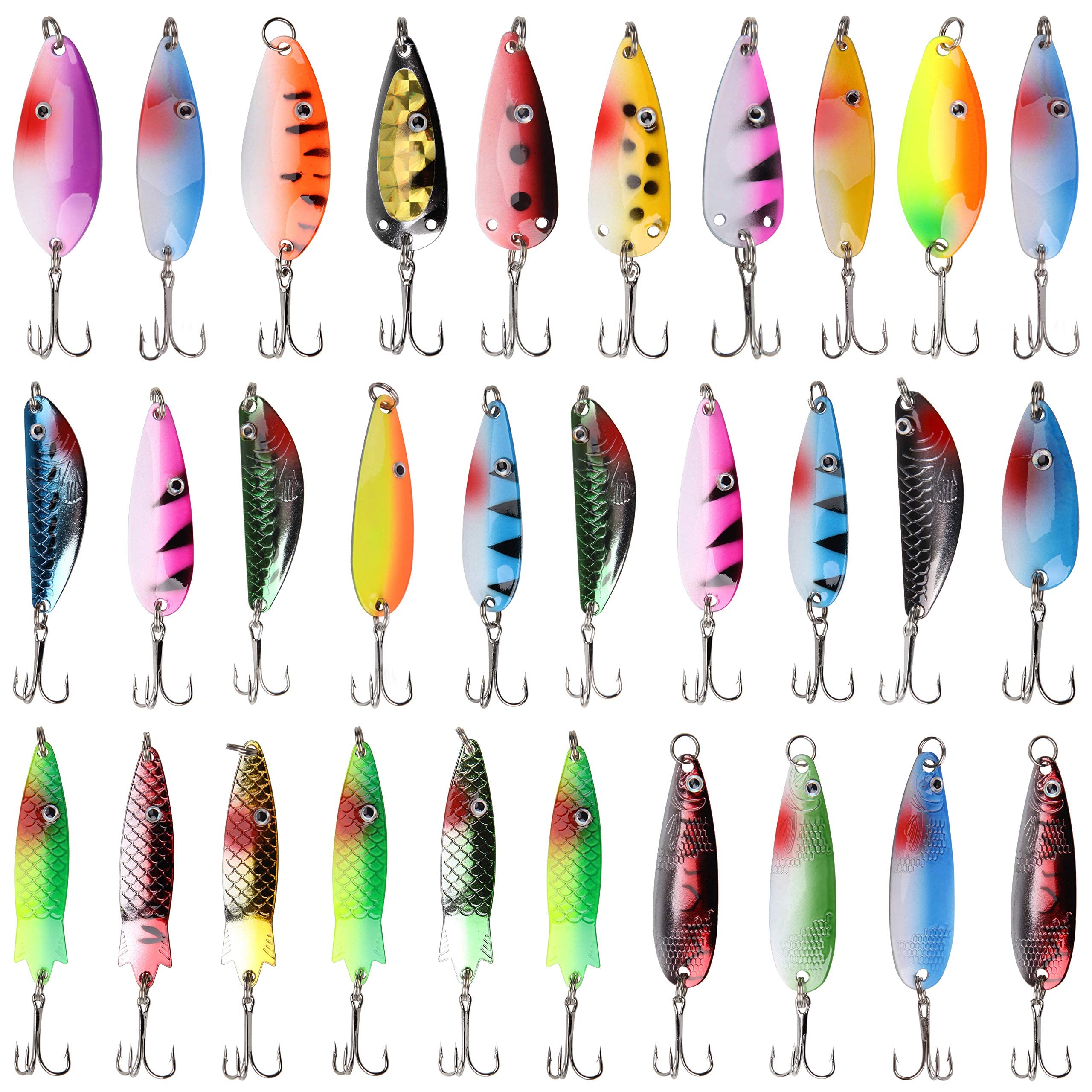 30pcs Fishing Spoon Spinnerbaits Mixed Colorful Metal Casting Fishing Spinner Baits Spoon Fishing Lures Sharp Treble Hooks Tackle Kit (NK304) — image 1