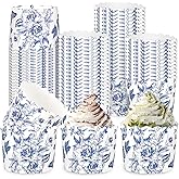 FYSUIMU 60Pcs Blue Floral Paper Baking Cups Chinoiserie Flower Butterfly Cupcake Something Blue Before I Do Wrappers Scalloped Edge Cupcake Muffin Cases for Bridal Shower Dessert Decoration