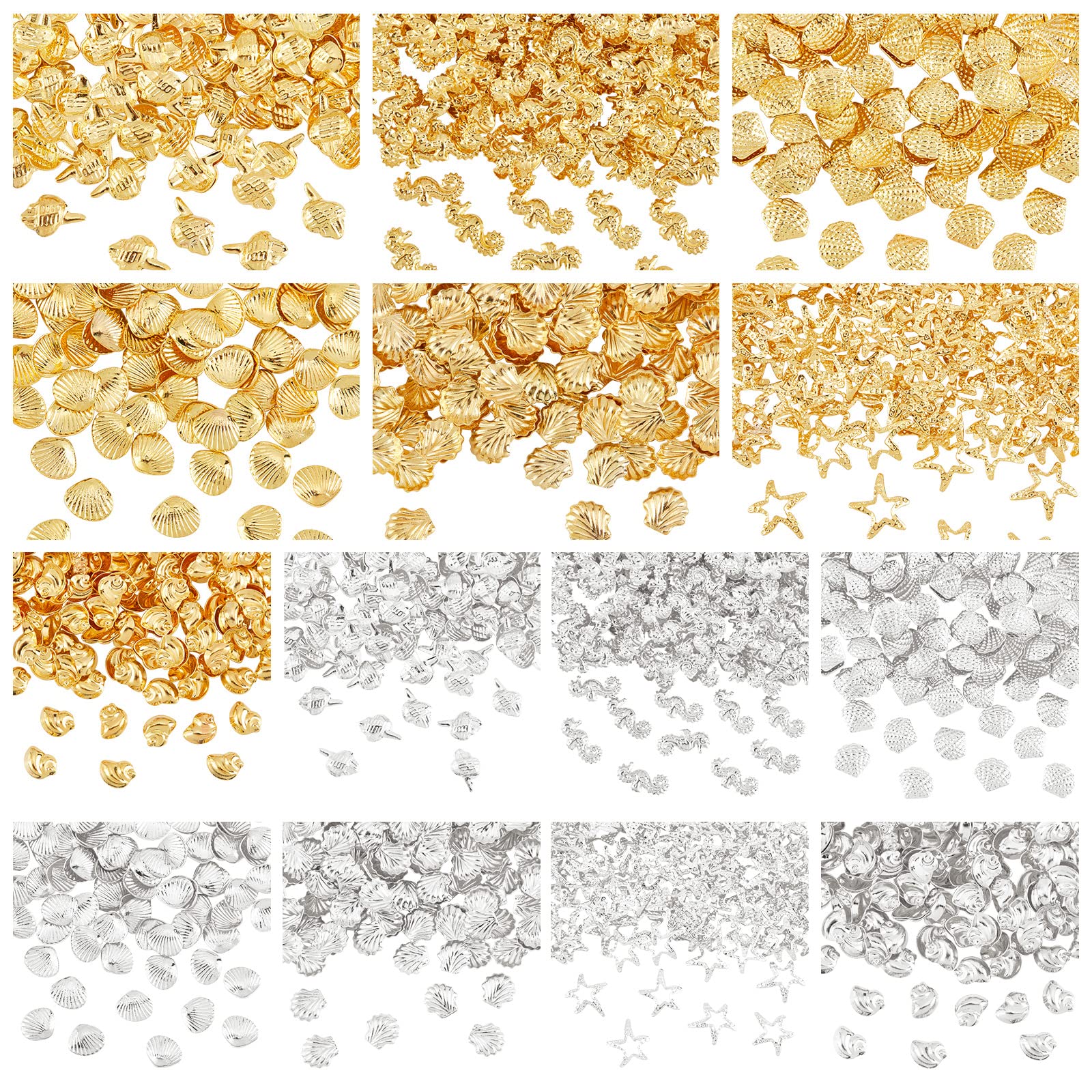 OLYCRAFT 2380pcs Ocean Themed Resin Filler Alloy Epoxy Resin Supplies UV Resin Filling Accessories for Resin Jewelry Making Sliver & Gold- 7 Shapes