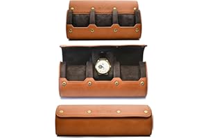M MIRAGE LUXURY TRAVEL Watch Travel Case for Men – Leather Watch Roll Case Organizer – 3 Watches - Brown Full Grain Cow Leather