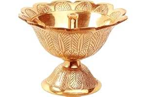 Avador Handmade Brass Indian Puja Oil Lamp, Golden Diya Lamp Engraved Design Diya for Diwali Pooja (Devdas 2" Set of 1)