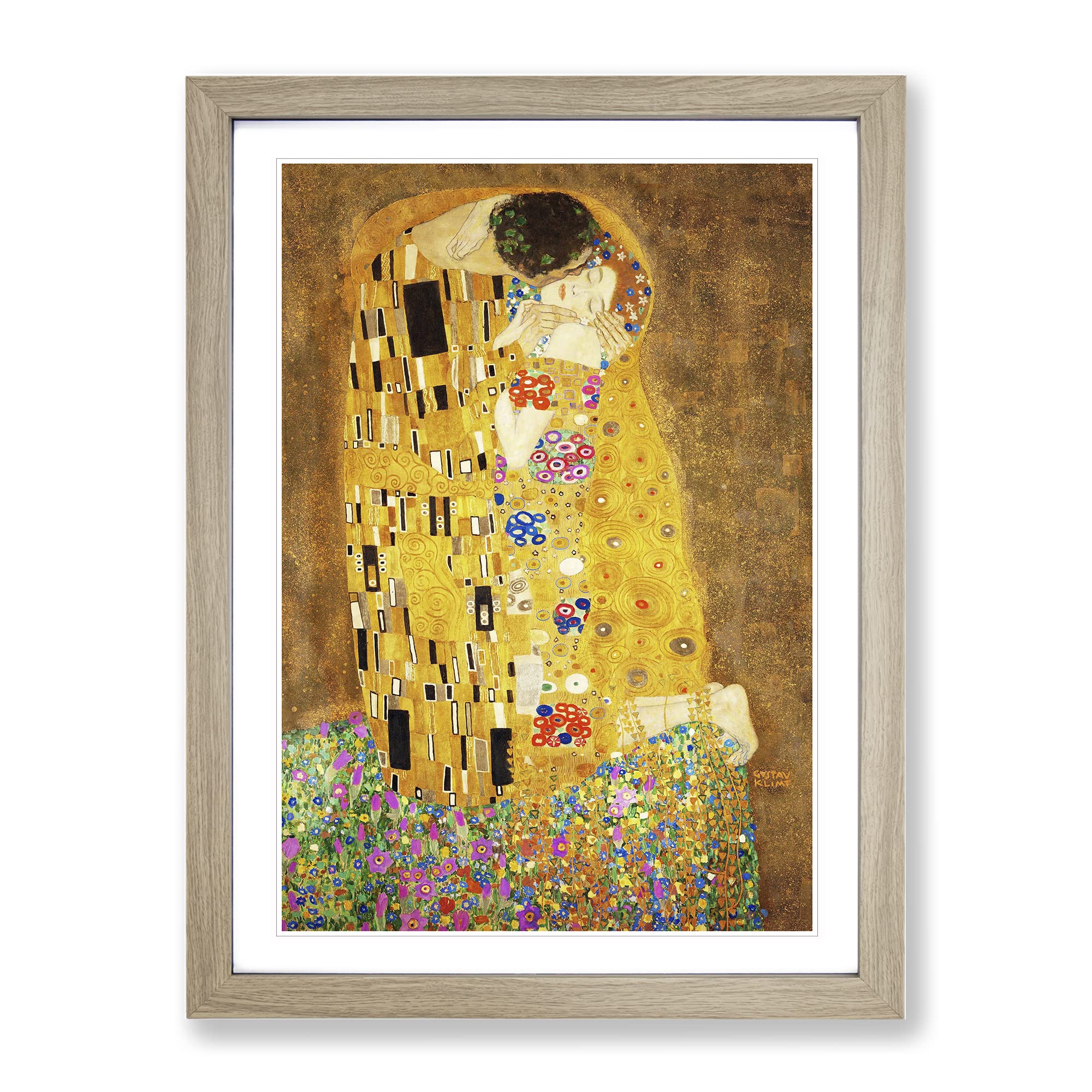 The Kiss Vol.1 By Gustav Klimt Classic Painting Framed Wall Art Print, Ready to Hang Picture for Living Room Bedroom Home Office Décor, Oak A3 (34 x 46 cm)