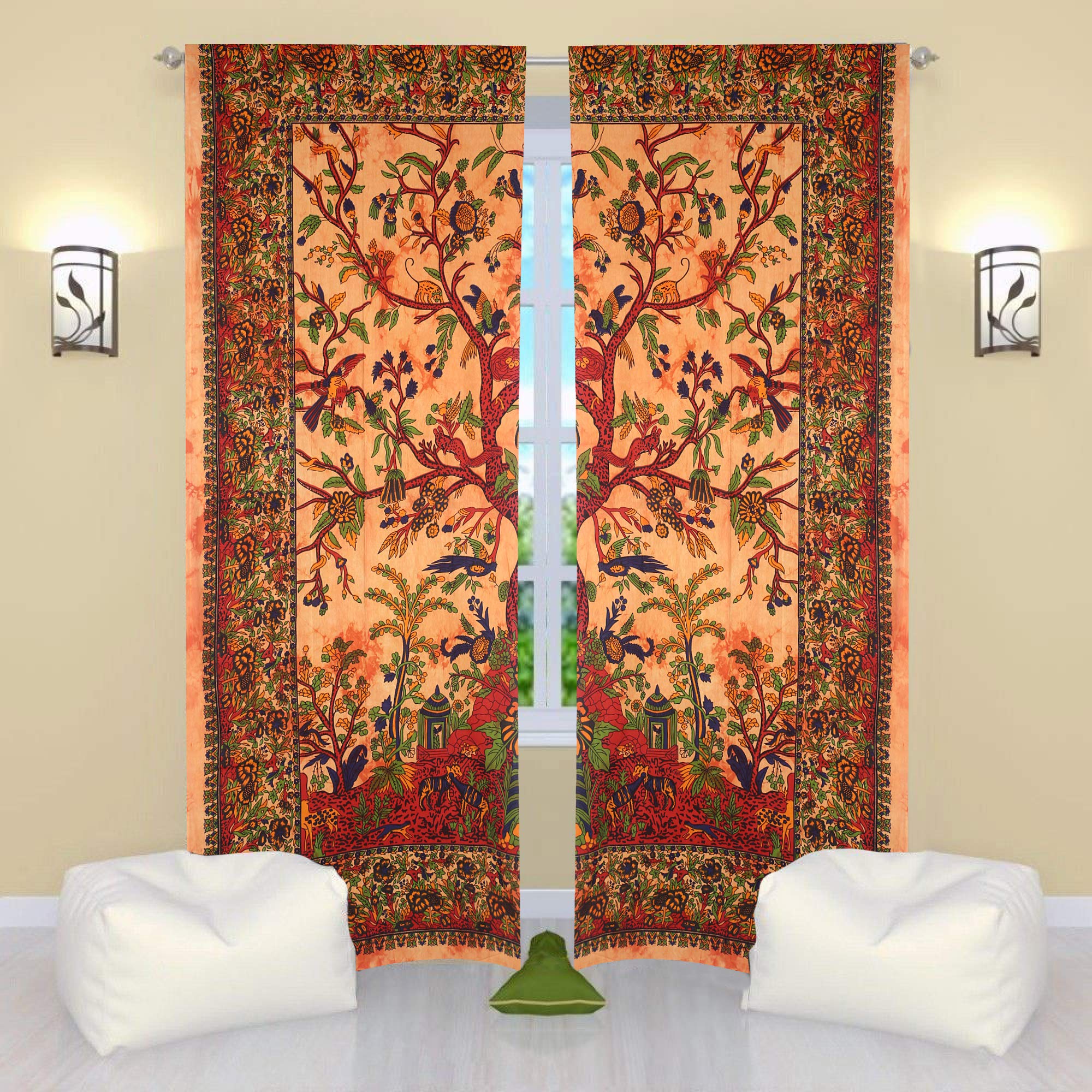 THE ART BOX Window Drapes Set of 2 Tapestry Curtains Hanging Valances for Room Divider (Yellow Tree, 50X75 Inches or 127X190CM)