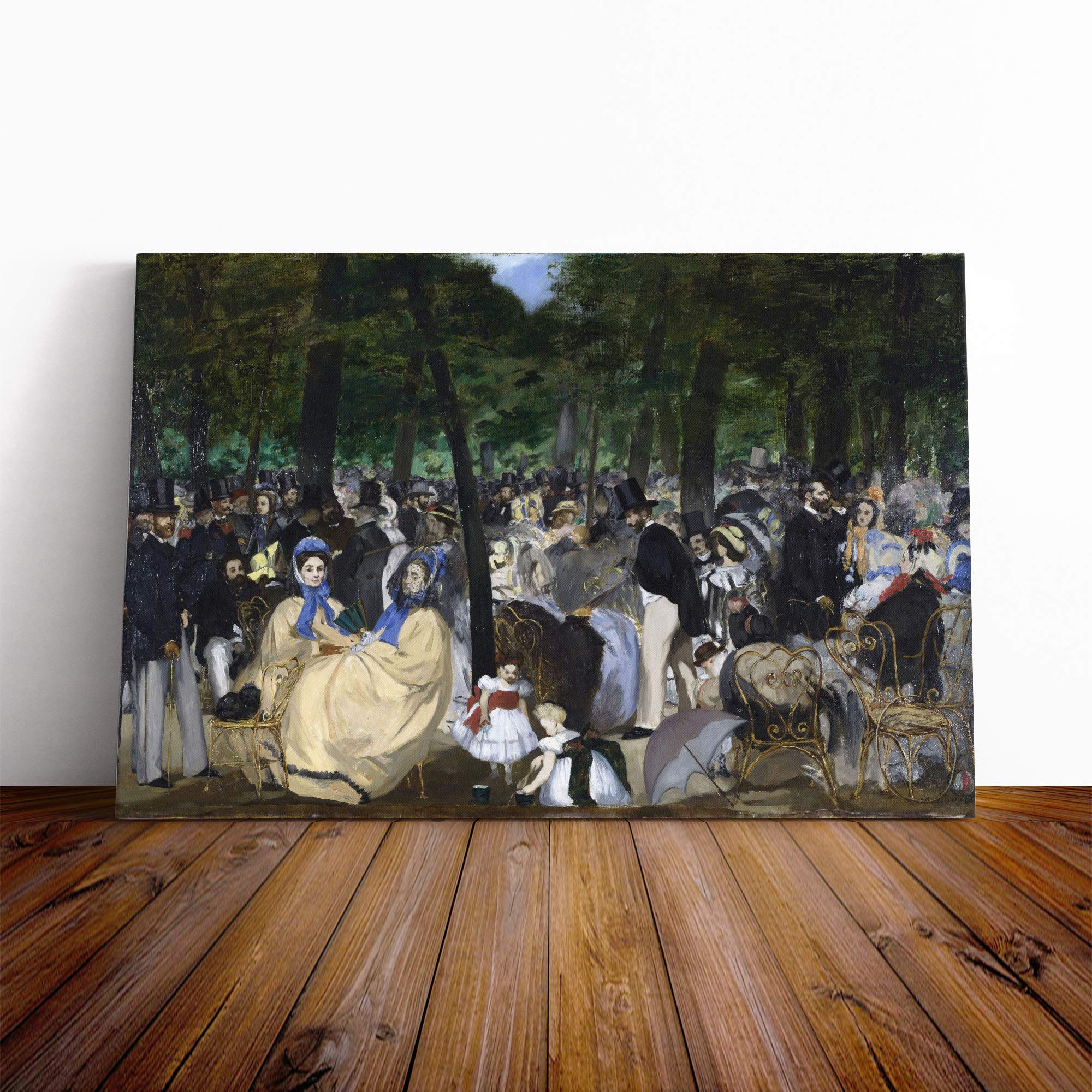 Edouard Manet Music in The Tuileries Gardens Canvas Print | Gallery Wrapped 30mm Frame Wall Art | 20x14 inches | Ready to Hang | Modern Music Picture | Living Room Bedroom Lounge Office