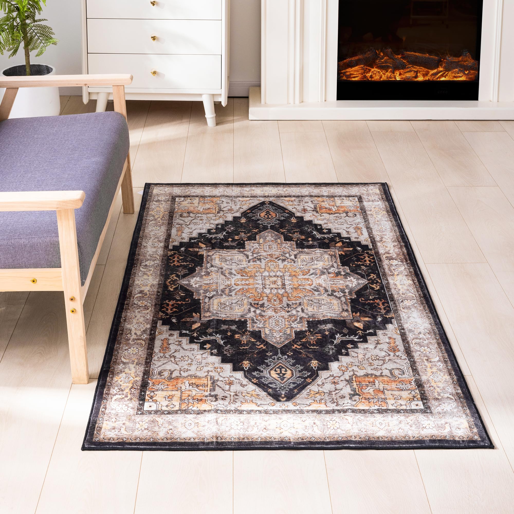 Carvapet 3x5 Black Gold Rug Vintage Area Rug Entryway Rug Indoor Ultra ...