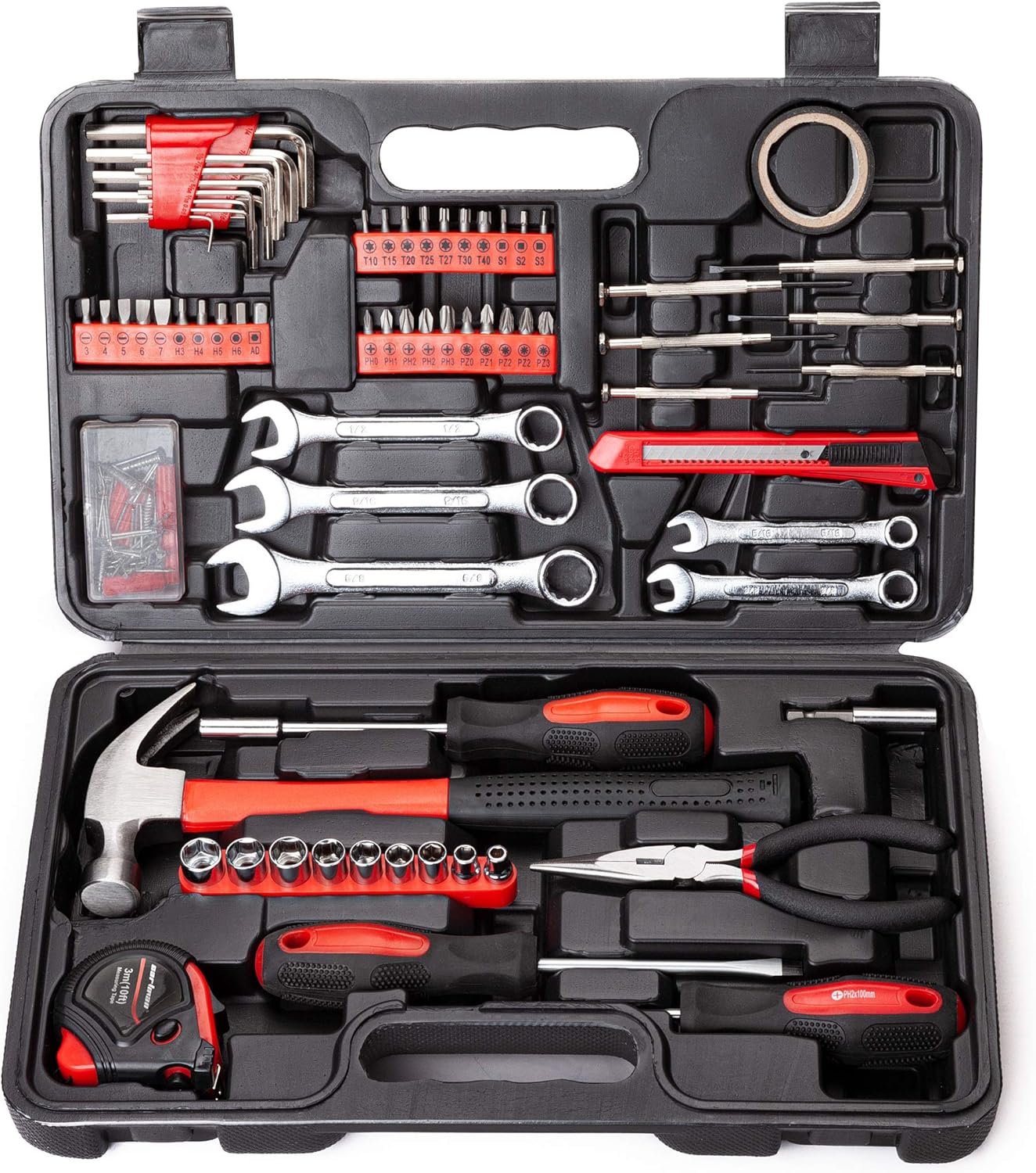 Cartman 148-Piece Tool Set - General Household Hand Tool Kit with Plastic Toolbox Storage Case, Socket & Socket Wrench Sets: Home Improvement