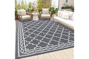Garvee Morocco Outdoor Rug 9'x12', Plastic Straw Rugs for Patio, Portable Reversible Carpet for Camping, Large Waterproof Geo