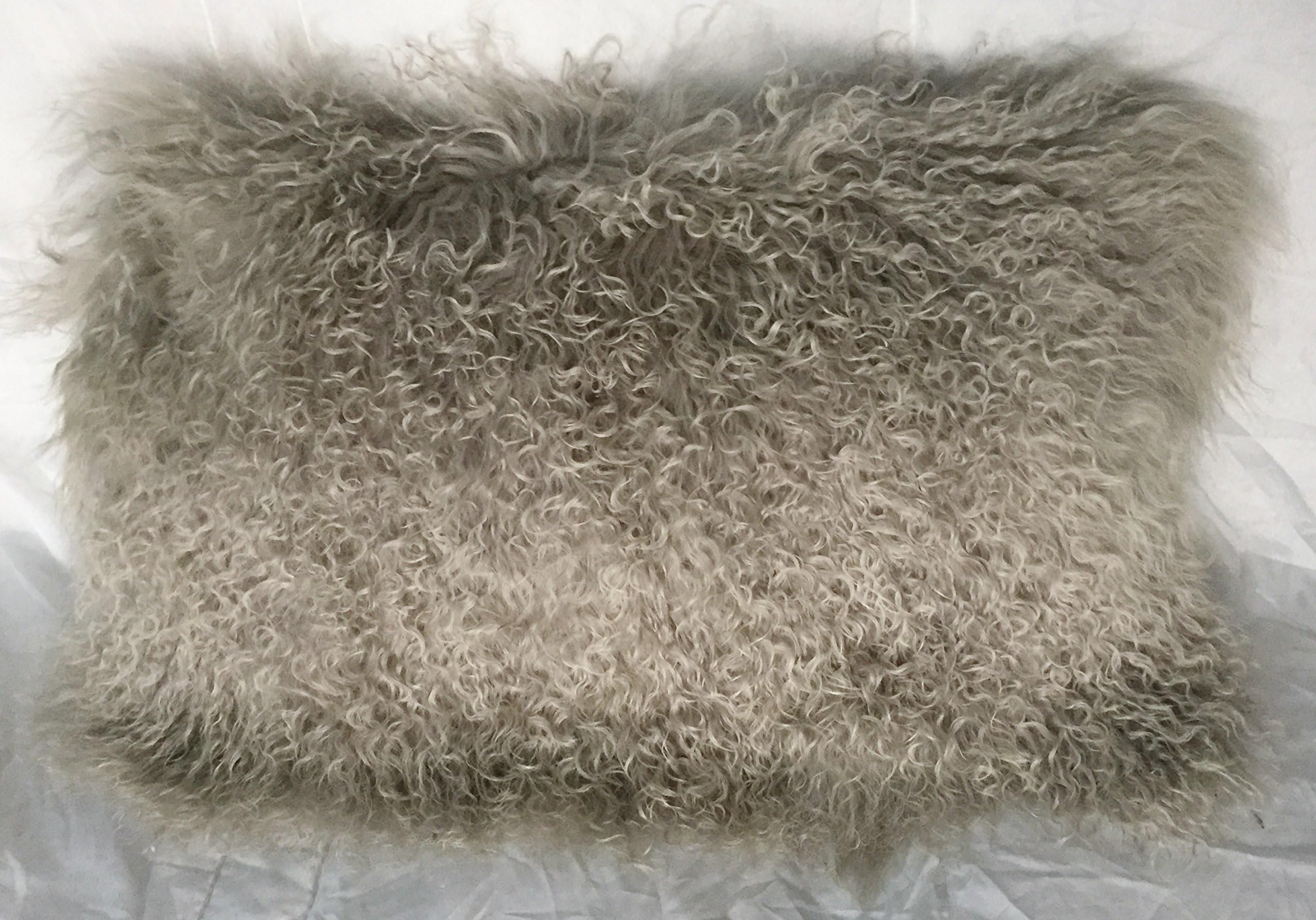 Beautifur Genuine Mongolian (Tibetan) Lamb Fur Wool Rectangular Throw Pillow Cushion Grey 12"x20"