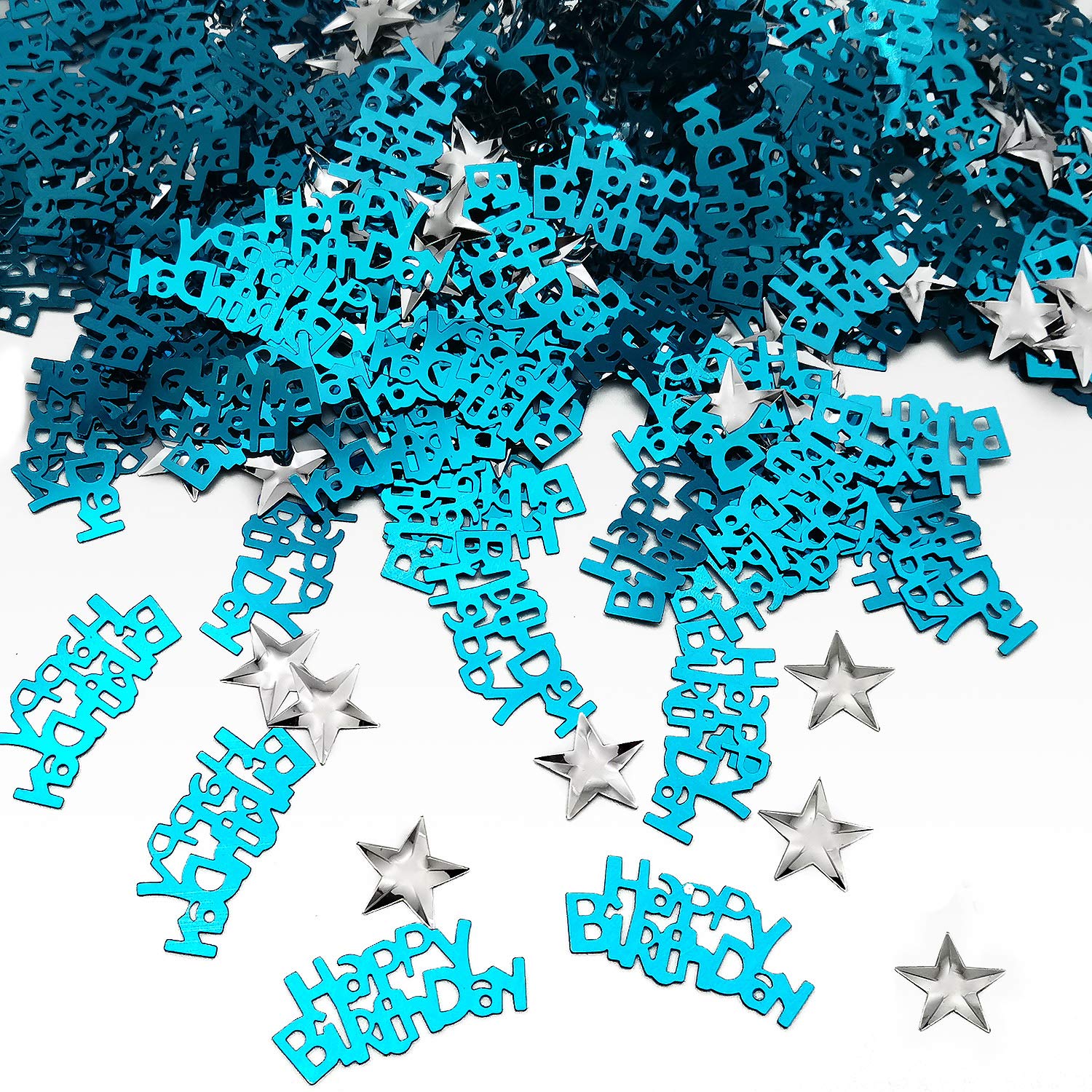 iZoeL Blue Birthday Confetti Happy Birthday Confetti 240pcs Silver Star Confetti 350pcs Table Decoration Blue Birthday Confetti for Birthday Blue Gold Theme