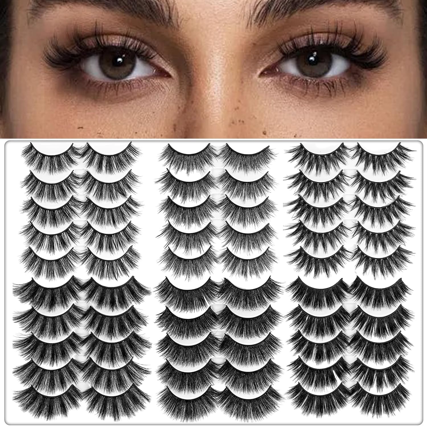 Photo 1 of AROIC 30 Pairs False Eyelashes Kit - 3D 6D Volume Wispy Lashes with 6 Styles, Soft Lightweight Natural Look, Reusable Handmade Fluffy Lashes for Women Girls(Everyday/Cat Eye/Mink Effect/Party)