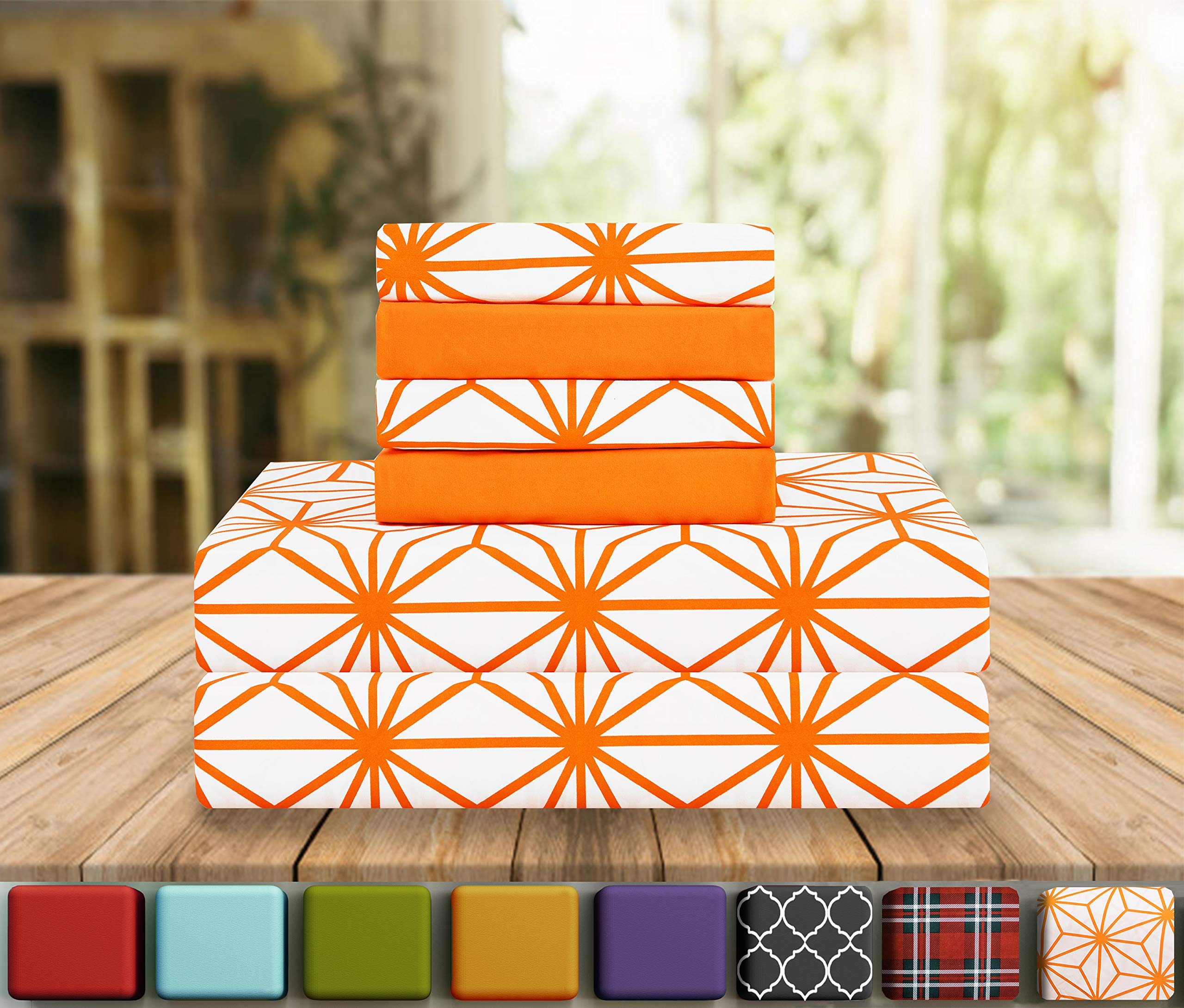 Elegant Comfort Luxury Soft Bed Sheets Cube Pattern - 1500 Premium Hotel Quality Microfiber Softness Wrinkle and Fade Resistant (4-Piece) Bedding Set, Twin/Twin XL, Joyful Orange