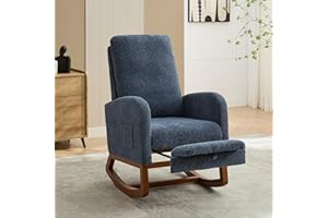 DWOYFO Nursery Rocking Chair with Foot Rest, Upholstered Glider Chair with Two Side Pockets, High Back Nursing Chair, Rocker Accent Armchair for Bedroom Living Room (Navy)