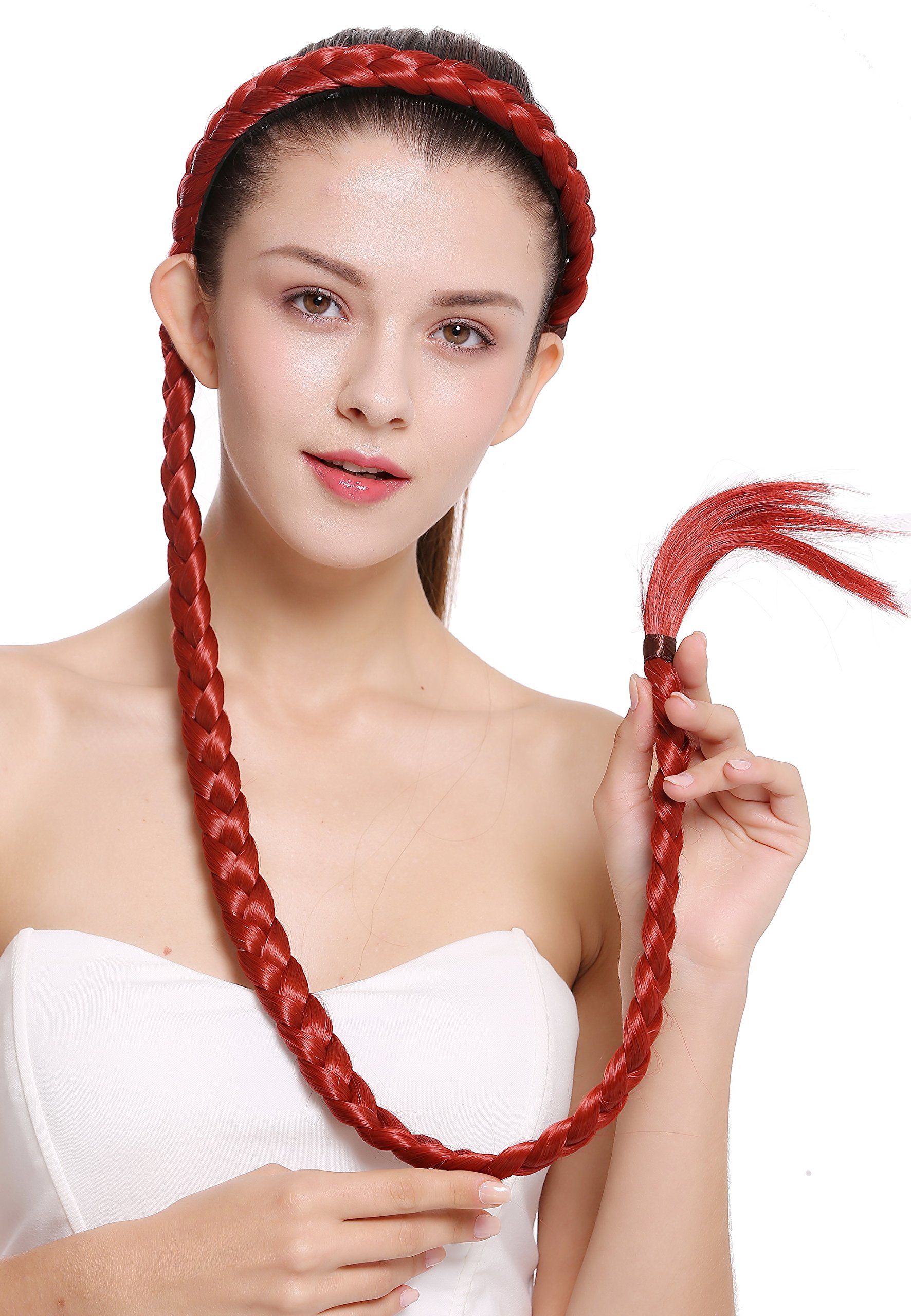 WIG ME UP - N1038-137 hairpiece plat plaited to Alice band very long livery red 37,5 inches