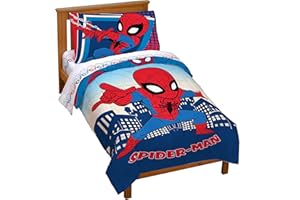 Jay Franco Marvel Super Hero Adventures Go Spidey 4 Piece Toddler Bed Set – Super Soft Microfiber Bed Set Includes Toddler Size Comforter & Sheet Set - Bedding Features Spiderman