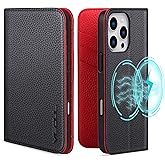VISOUL Pebbled Real Leather Wallet Case for iPhone 16 Pro With Card Holders, Kickstand, Shockproof Folio Compatible With iPhone 16 Pro (6.3")-Black+Red