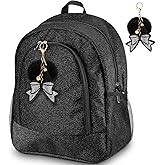 Noveread Large Cheer Backpack with Bow Keychain Cheerleading Glitter Backpack Cheerleaders Gift Cheer Bags for Sport(Black)
