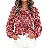 KIRUNDO Boho Tops for Women Going Out Floral Long Sleeve Shirts Dressy Casual Work Blouses Drawstring 2025 Fall Outfits