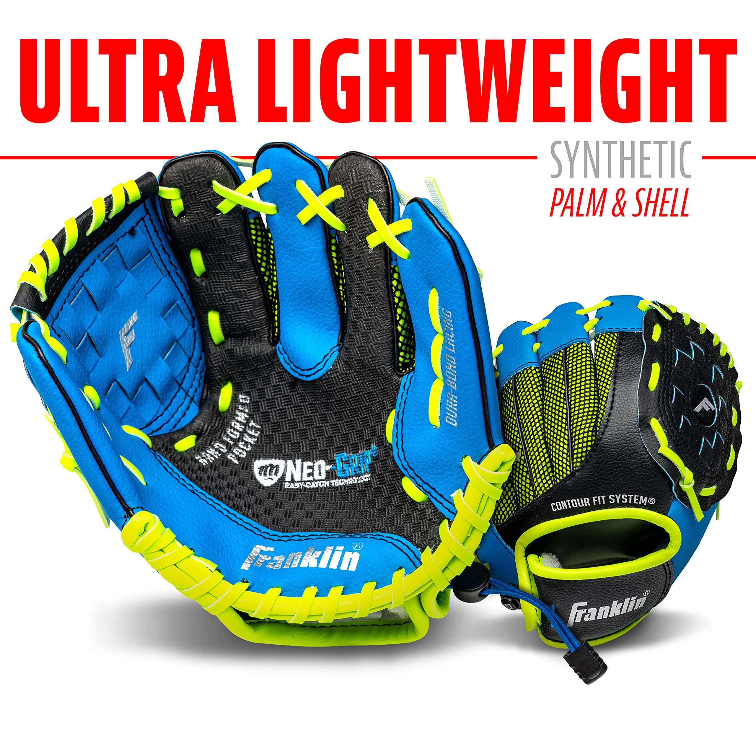 Franklin Sports Youth Teeball Glove - 9.0 Inch Neo-Grip Synthetic Leather Fielding Glove - Left & Right Handed Ready To Play with Ball