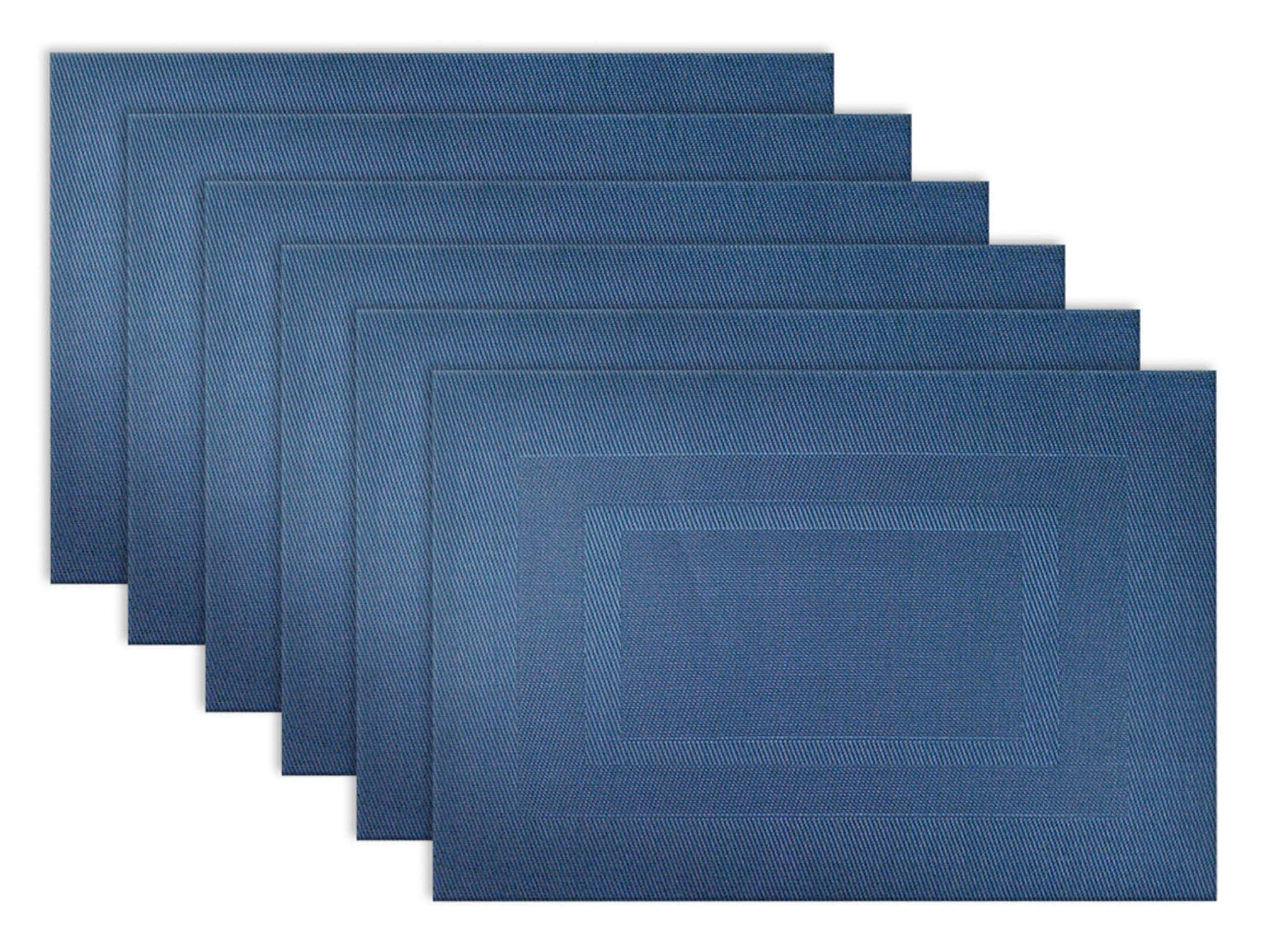 DII PVC Tabletop Collection Woven Indoor/Outdoor, Placemat Set, 13x17.25, Nautical Blue, 6 Piece