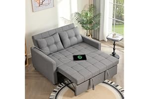 GOSUHI 52" Sleeper Sofa with Pull-Out Bed, 3-in-1 Convertible Sofa Bed, Loveseat with Stepless Adjustable Backrest and Side Pocket, for Living Room Dorm Apartment, Linen, Light Gray