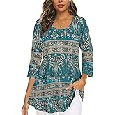 Tencole 3/4 Sleeve Shirts for Women Dressy Tunic Tops Casual Wear with Floral