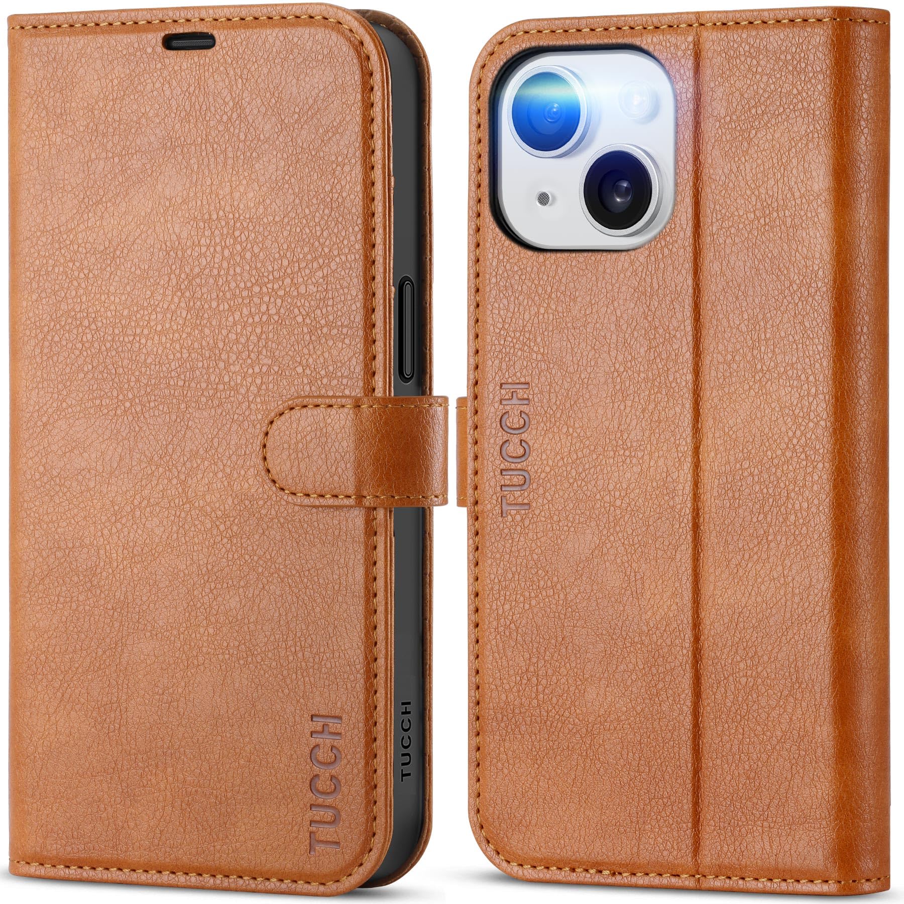 Photo 1 of TUCCH Case Wallet for iPhone 15, [RFID Blocking] PU Leather Stand Folio Cover with 4 Card Slots [TPU Protective Interior Shell], Magnetic Flip Case Compatible with iPhone 15 6.1" 2023, Textured Brown
