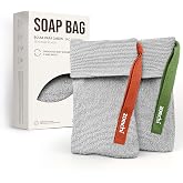 ZOMCHI Soap Saver Bags for Bar Soap, 2 Pack, Gentle Texture Grey | Nylon Mesh Helps Create Rich Lather, Hanging Loop, Quick Drying Design, Roomy Pouch For Bath And Shower Routines
