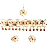 Touchstone "Contemporary Kundan Collection Indian Bollywood Mughal Kundan Look Hangings Designer Jewelry Necklace in Gold Tone for Women.