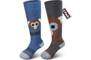 OZAIIC Merino Wool Ski Socks Kids 2 Pairs, Winter Warm Knee High Snowboarding Thermal Skating Socks for Boys Girls Toddlers
