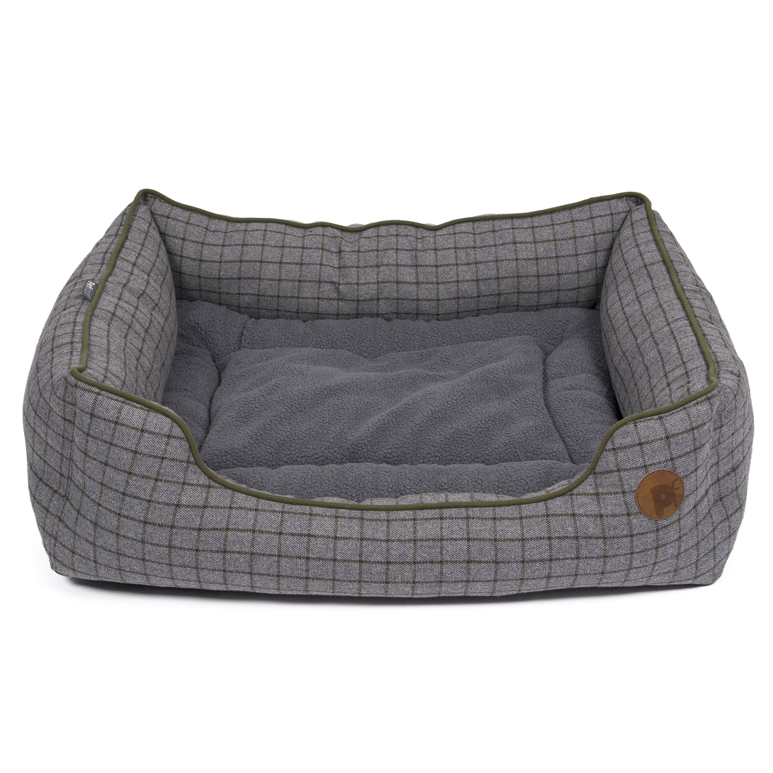 Petface Moss Green Square Dog Bed with Reversible Cushion, Machine Washable, Medium (Pack of 1)