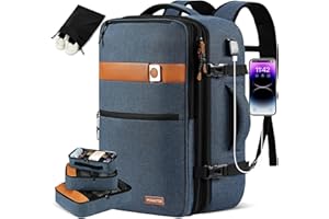 POWAITER Carry on Backpack, Large Travel Laptop Backpack 40L, 17 Inch Flight Approved Luggage Backpack for Men & Women with 4 Packing Cubes, Great for Airplanes - Ocean Navy