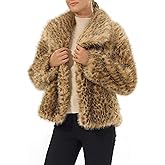 LUSI MADAM Women's Faux Fur Jacket Leopard Print Coats Fall Winter Warm Lapel Cardigan Fluffy Faux Fur Coat with Pockets