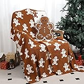 FuWeave Christmas Gingerbread Man Throw Blankets Pillow Set Include Double Sided Flannel Blanket 50 x 60 Inch and Gingerbread Man Plush Throw Pillows Cushion for Home Family Couch Sofa Bed Decorations