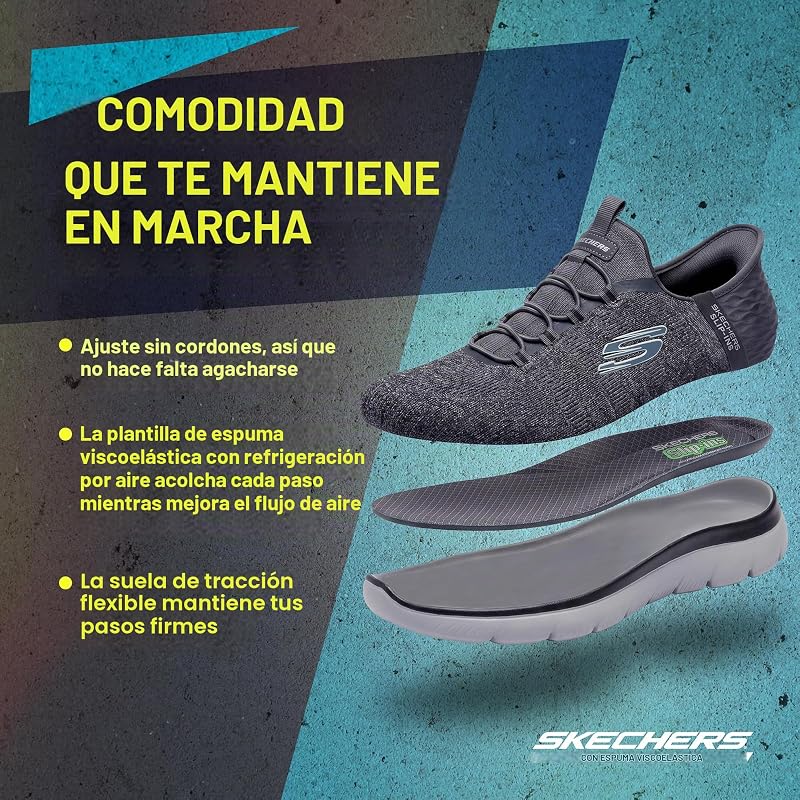 Hombre Summits Key Pace Slip-In ENTRENADOR, Charcoal Mesh/Black Trim, 43 EU