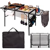 Folding Table w/ Carry Bag, Paper Towel Holder, Garbage Holder, Wing Panels, 3x2 FT Foldable Table for Portable Grill, Picnic, Outdoor, Beach, Small Folding Table Adjustable Height,Camping Table, BBQ