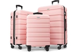 AnyZip Luggage Sets 3 Piece PC ABS Hardside Lightweight Suitcase with 4 Universal Wheels TSA Lock Carry On 20 24 28 Inch Pink