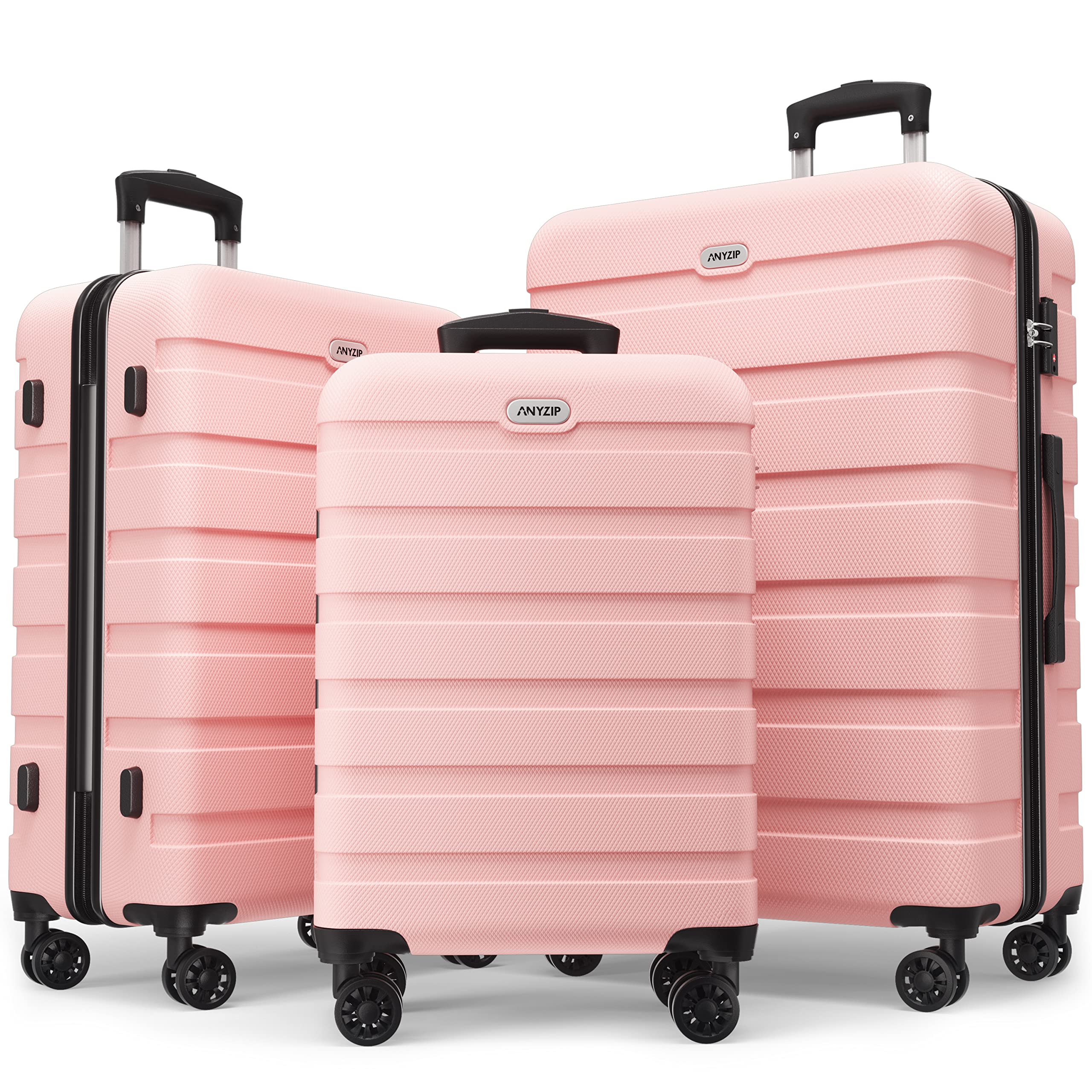 AnyZip Luggage Sets 3 Piece PC ABS Hardside Lightweight Suitcase with 4 Universal Wheels TSA Lock Carry On 20 24 28 Inch Pink Image
