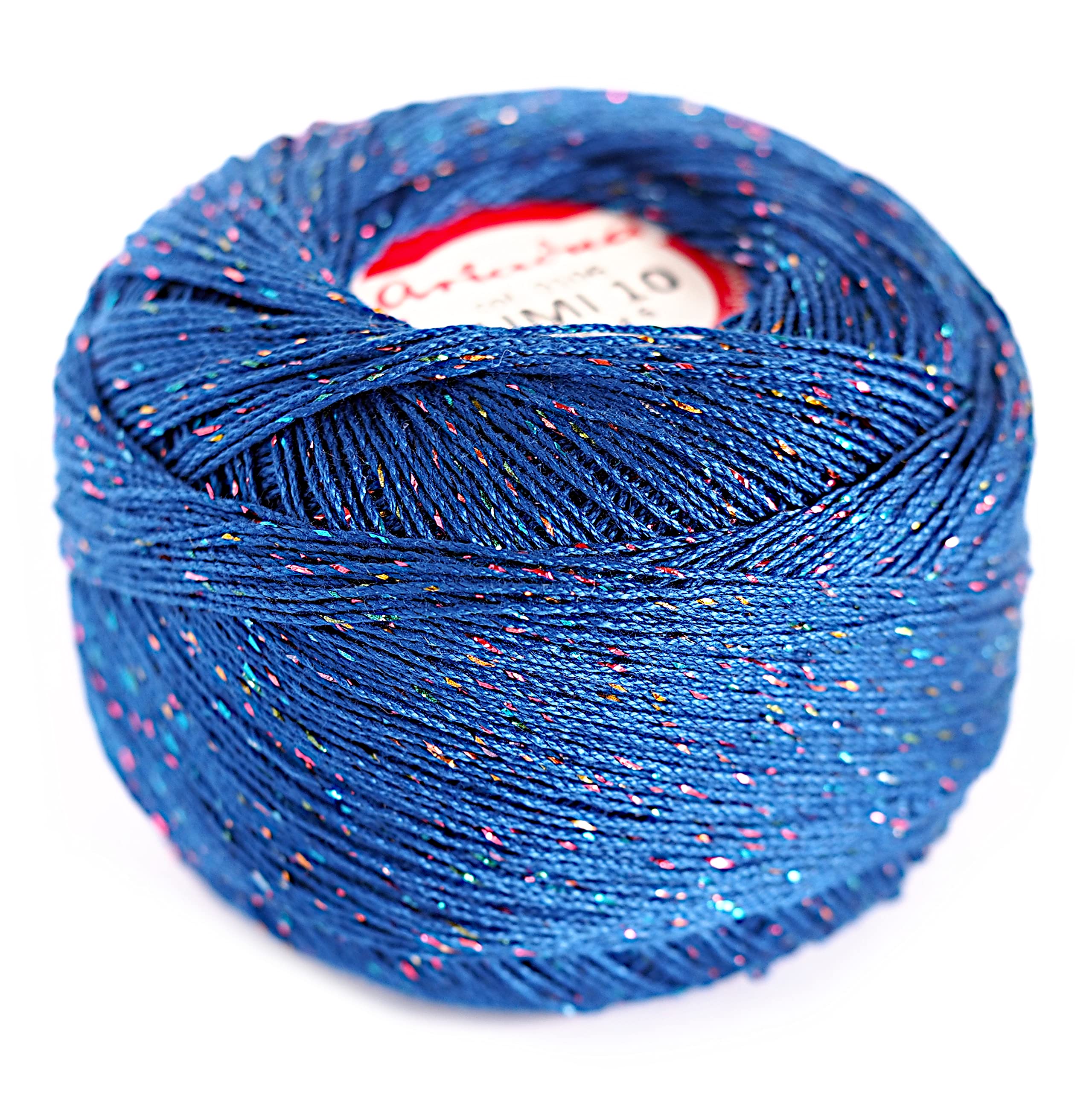 Crochet Cotton with Metallic Thread Size 10 Ball Yarn Spool Thread 50g LUMI (Navy/Holo 106)