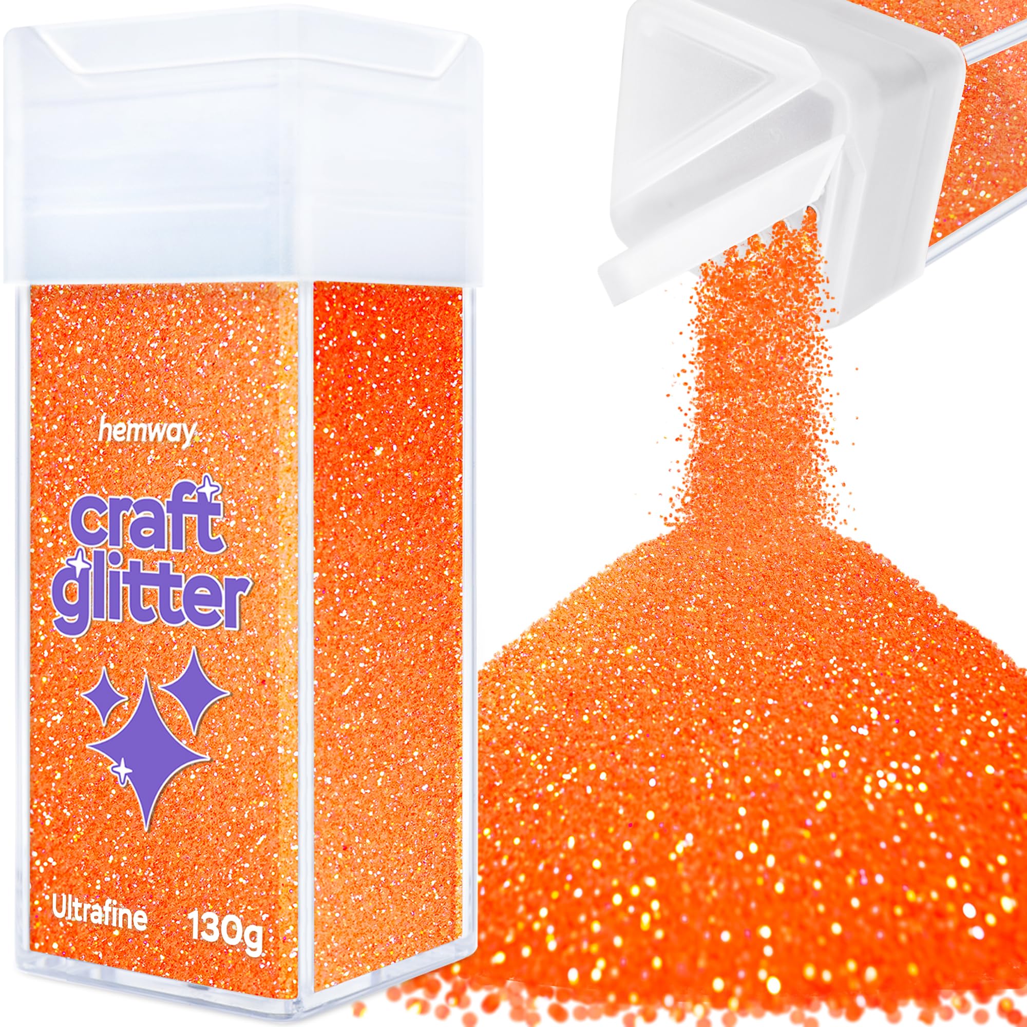 Hemway Glitter Shaker Fluorescent Peach 110g Ultrafine, Craft Glitter Shaker for Resin & Epoxy Crafts, Christmas Art Supplies, Nail, Body, Face, Eye, Festival, Crafting, Slime, Sparkle