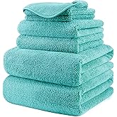 POLYTE Oversize, 60 x 30 in., Quick Dry Lint Free Microfiber Bath Towel Set, 6 Piece (Aqua)