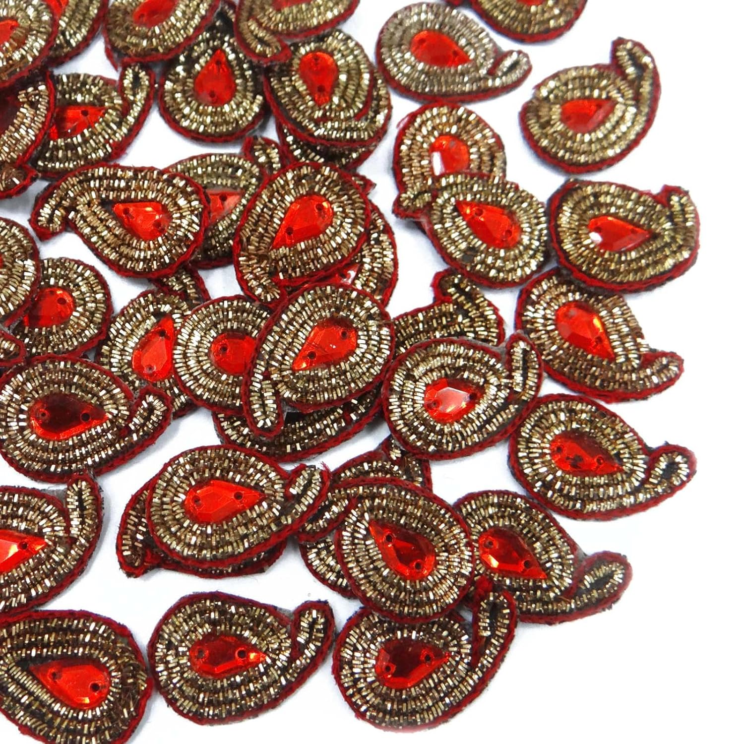 Red Stone Applique Small Paisley Decorative AppliquÃ